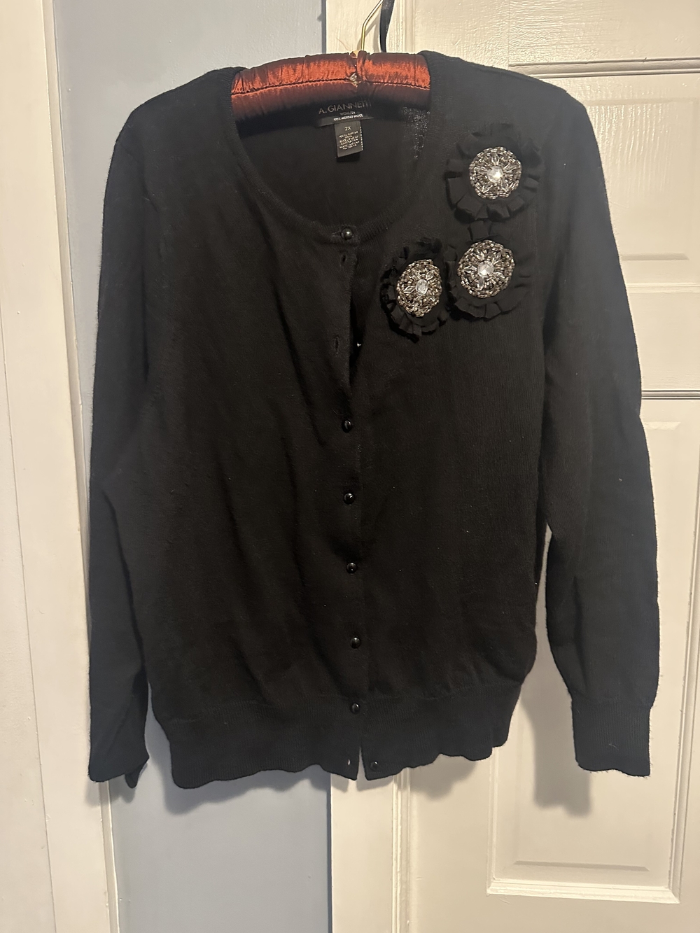 A. Giannetti Black Merino Wool Sweater with Jewel Accents